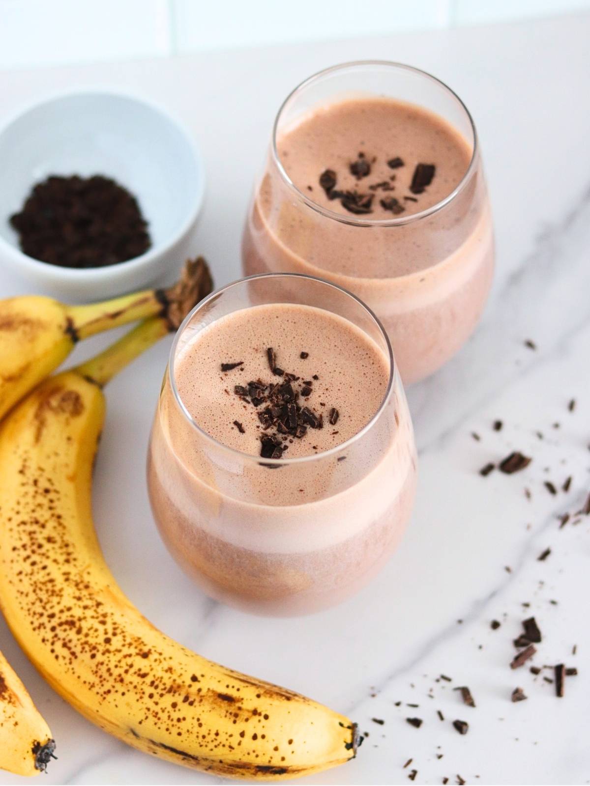 chocolate smoothie in a glass on a table.