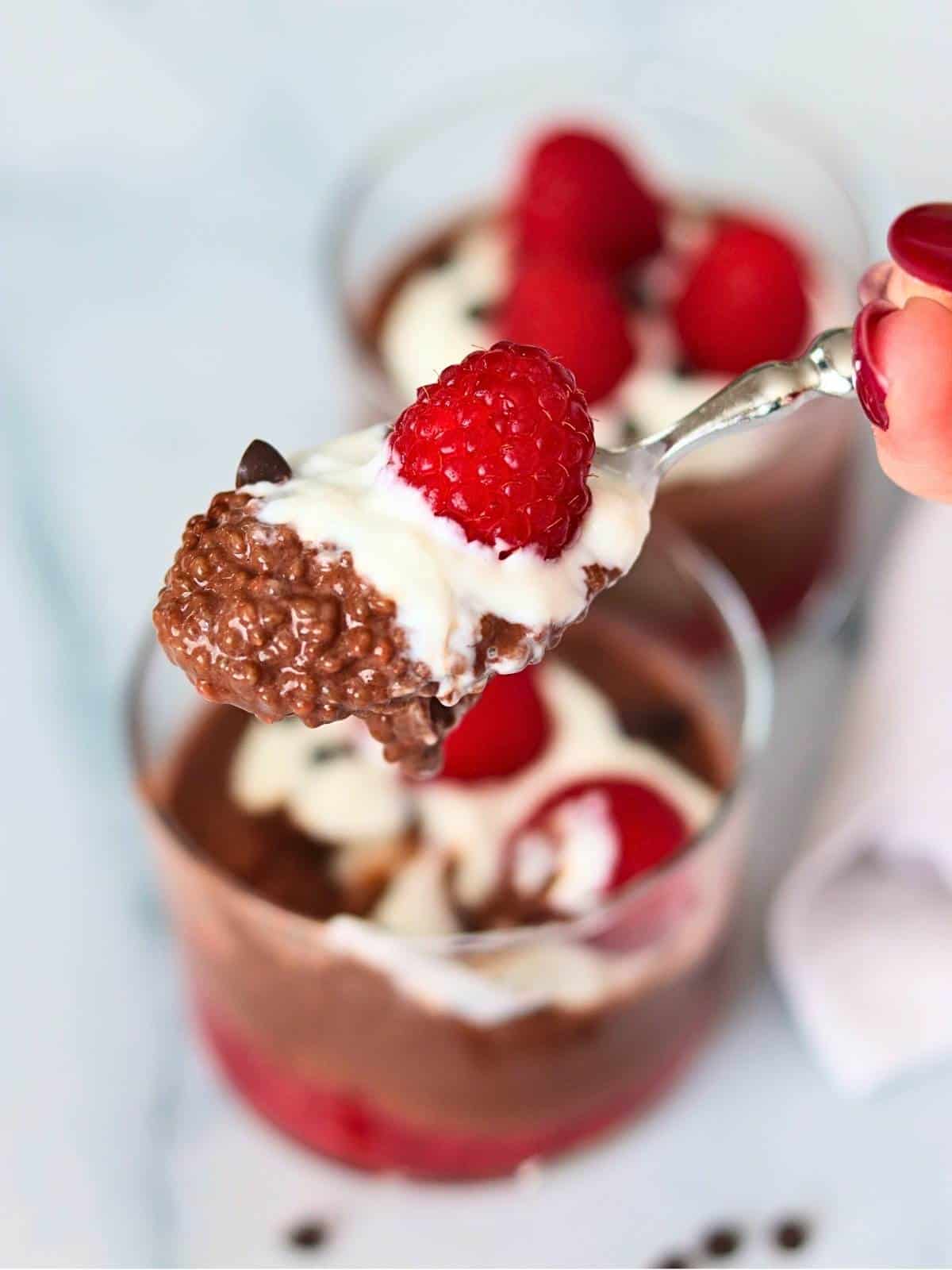eating the pudding with a spoon.